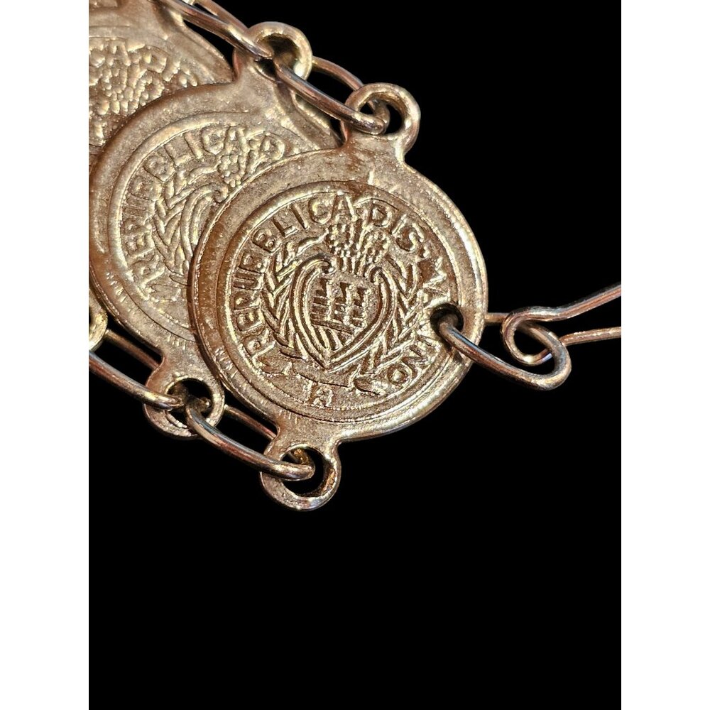 Vintage 1970s Silver Coin Bracelet Hamsa Hand Vintage Republica Di S Marino Brac - Picture 8 of 8